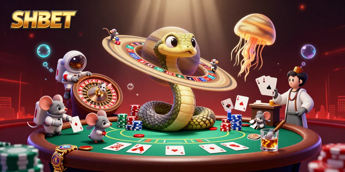 Engage with SHBET's thrilling 3D illustration showcasing a cosmic roulette game featuring animated astronauts as they bet on Saturn's rings.