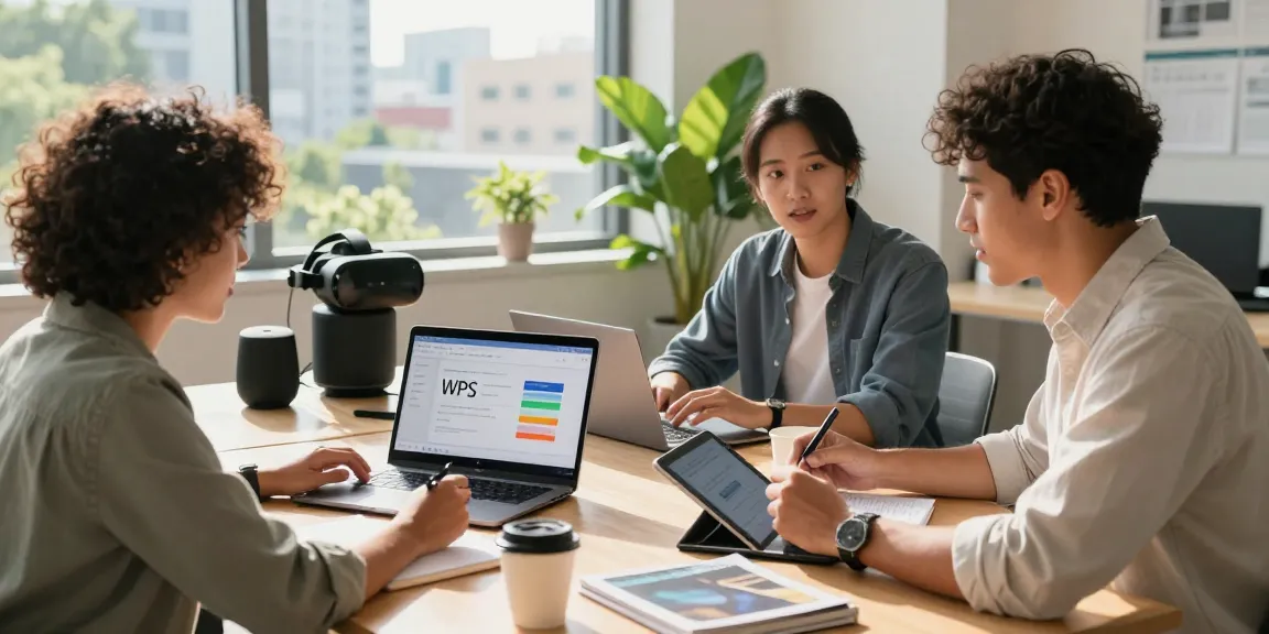 Professionals discussing WPS Download features in a vibrant workspace