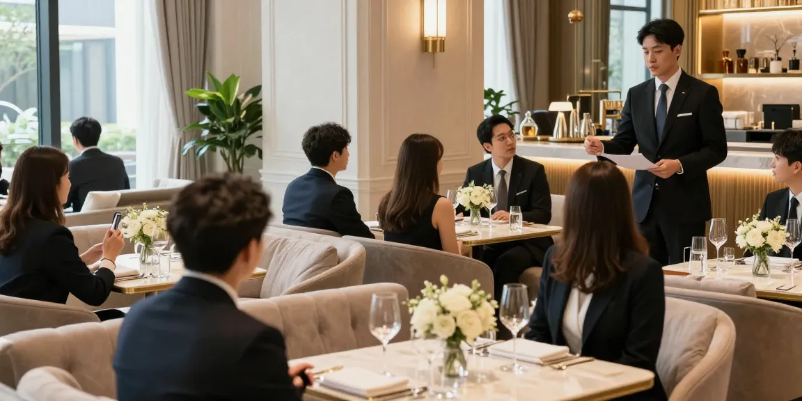 강남블랜딩의 고급스러운 쩜오 내부, 세련된 인테리어와 우아한 조명으로 편안한 분위기를 제공합니다.