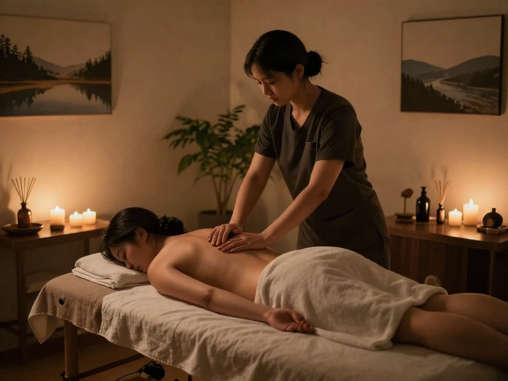 Enjoying a relaxing 안양출장안마 session in a tranquil spa atmosphere with soothing ambiance.