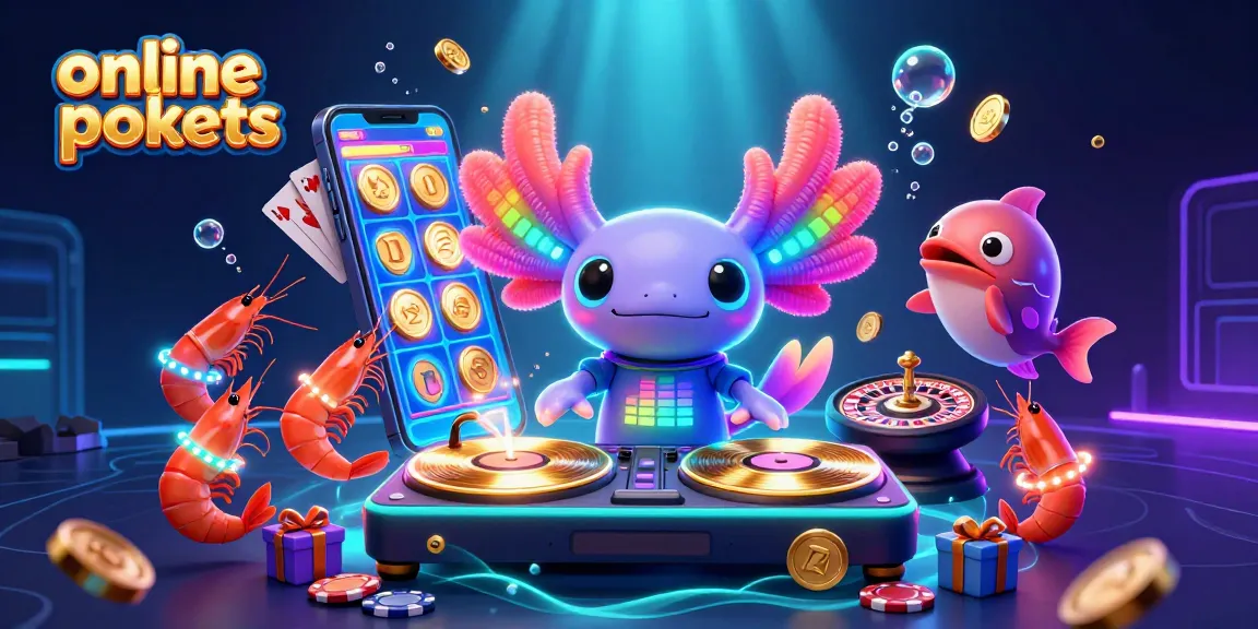 Experience the excitement of online pokies with a vibrant 3D axolotl DJ spinning reels.