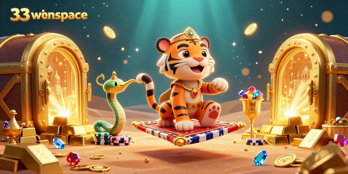 Engage with 33winspace's online casino magic featuring a vibrant Sultan and treasure.