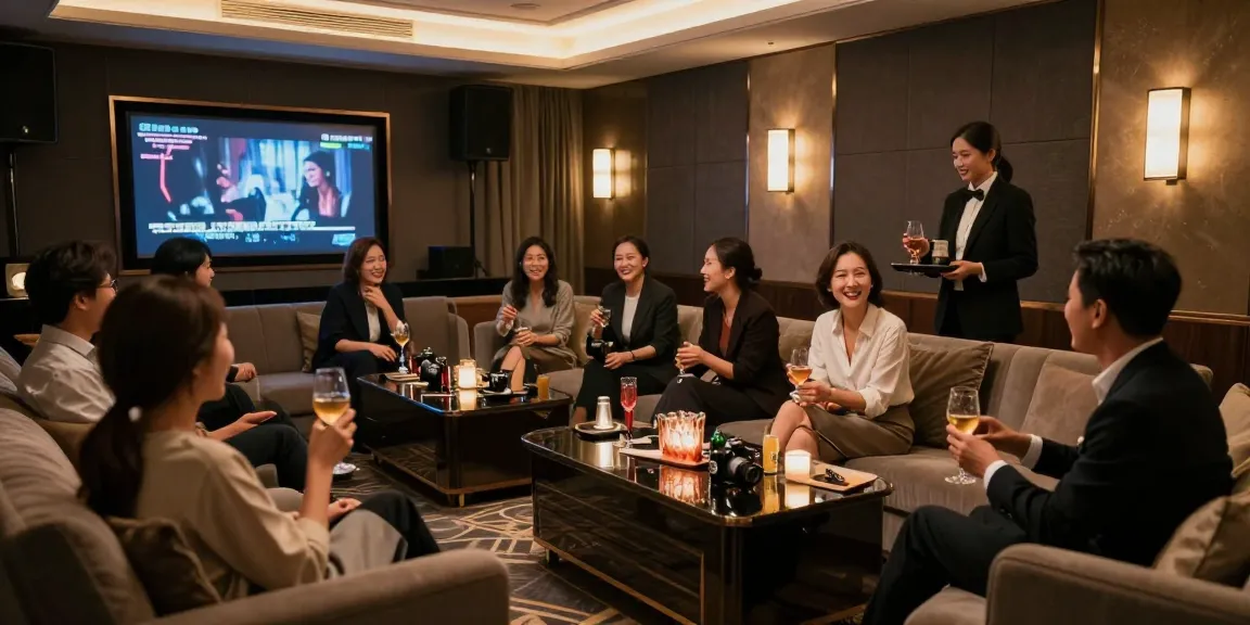 강남쩜오에서 프리미엄 가라오케를 즐기는 고객들, 쾌적한 환경과 정중한 서비스가 돋보이는 모습