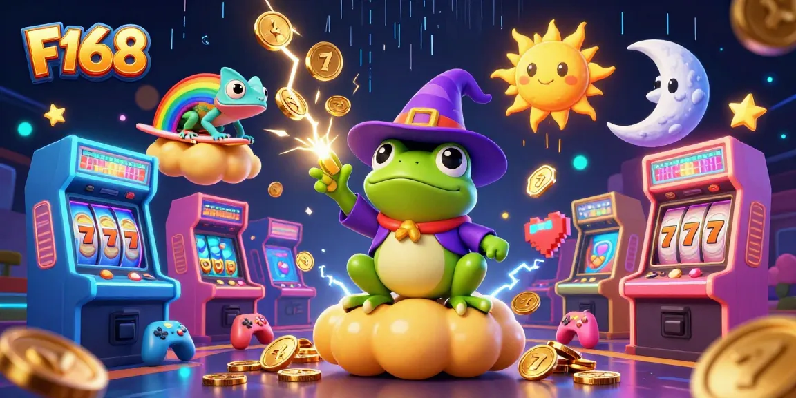 Experience the thrill of F168 with golden coins raining in an energetic casino scene.