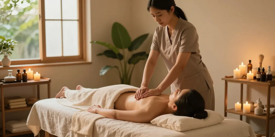 Expert 출장마사지 in a tranquil wellness sanctuary with soothing ambiance and natural elements.