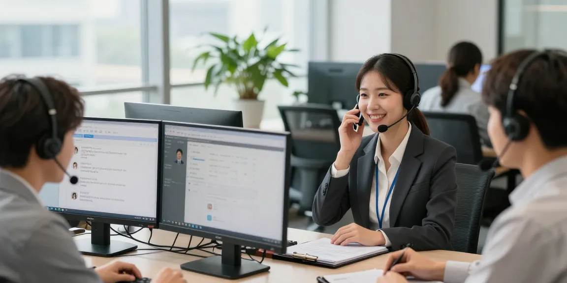 Customer service representative assisting clients in the 한국오피 industry with friendly and professional support.
