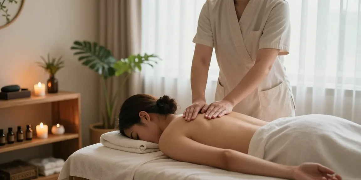마사지 치료가 진행되는 편안한 스파 환경