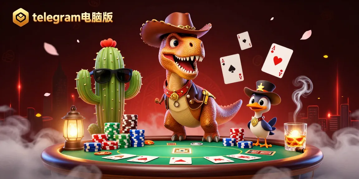 在享受充满活力的赌博场景时，与telegram电脑版互动，其中包含卡通角色和扑克元素。