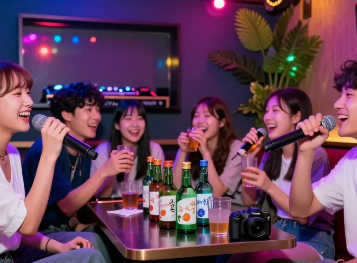 제주유흥에서 즐거운 밤을 보내는 젊은이들, 노래방에서 음악과 함께하는 모습