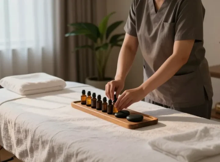 강남마사지 전문 스파에서 평화로운 마사지 준비 모습