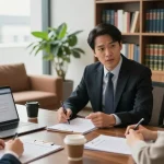 Visit website for expert legal advice in a professional law office with lawyer consulting a client.