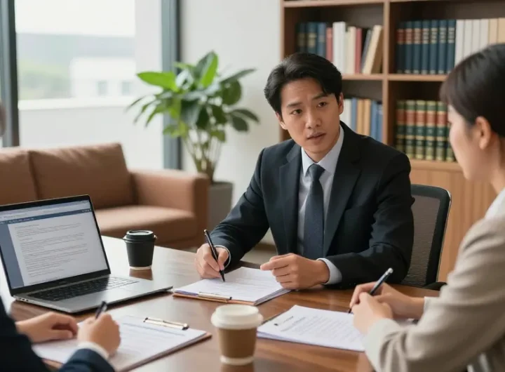 Visit website for expert legal advice in a professional law office with lawyer consulting a client.